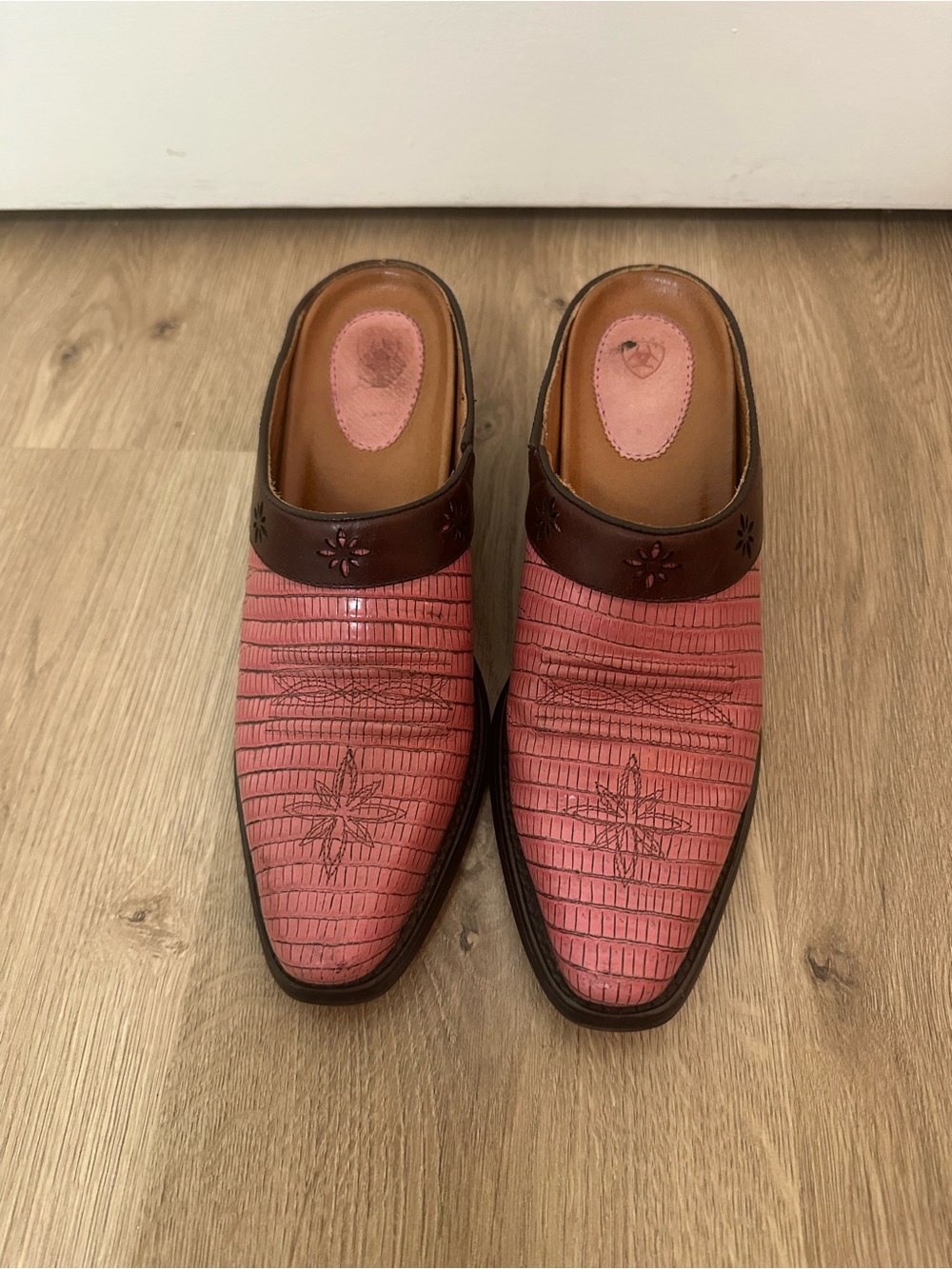 Women's Pink & Brown Leather Mule Clogs